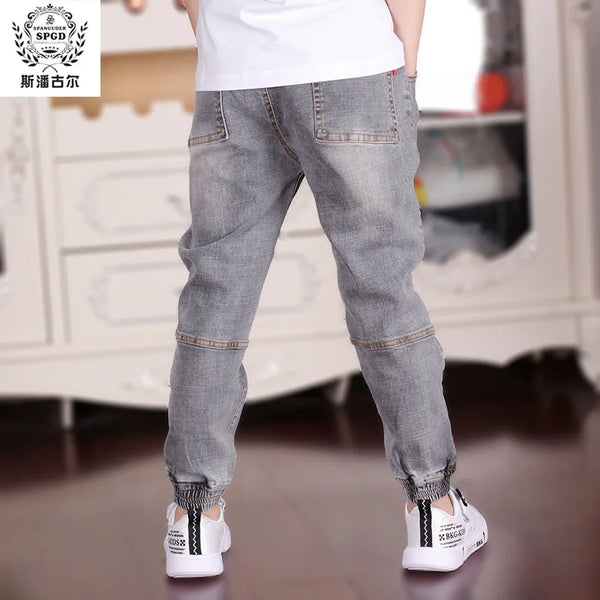 Casual Solid Elastic Waist Boys Jeans