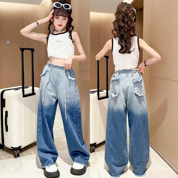 High Waist Dyed Gradient Wide Leg  Jeans