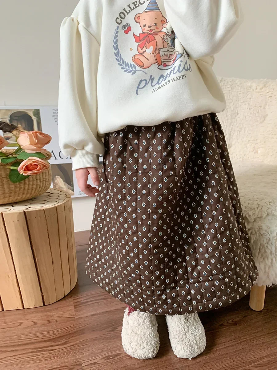 Korean Warm Dot Simple Pleated  Skirt