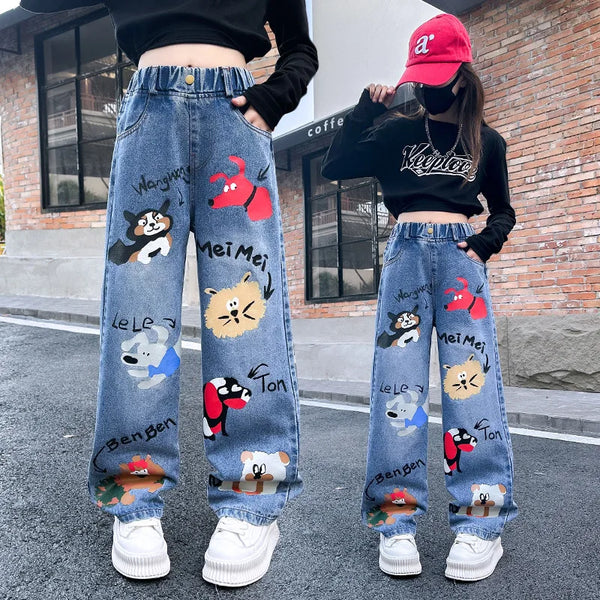 Cartoon Elastic Waist Jeans