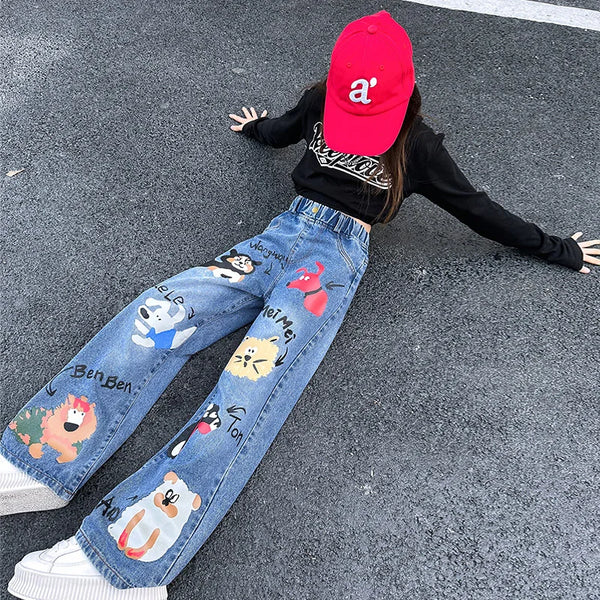 Cartoon Elastic Waist Jeans