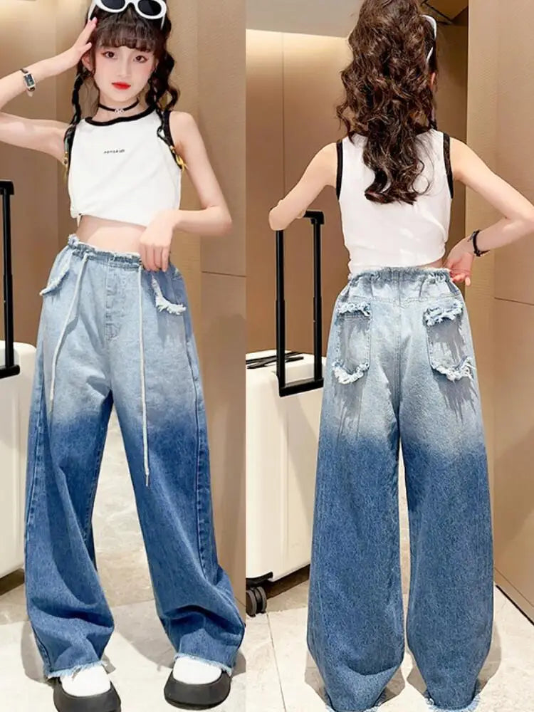 High Waist Dyed Gradient Wide Leg  Jeans